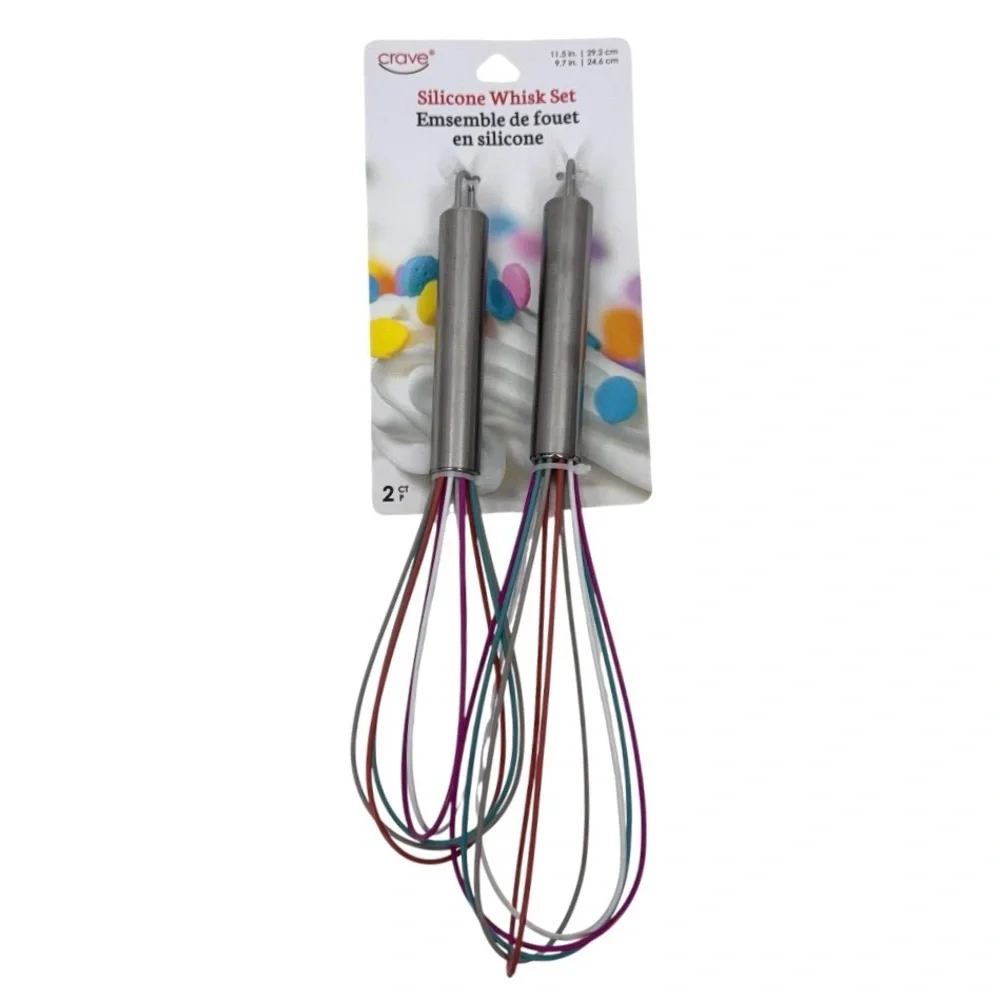 Crave Silicone Whisk Set Kitchen Baking Teal Purple Gray Orange White Rainbow
